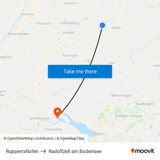 Ruppertshofen to Radolfzell am Bodensee map