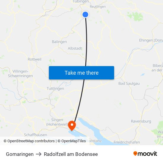 Gomaringen to Radolfzell am Bodensee map