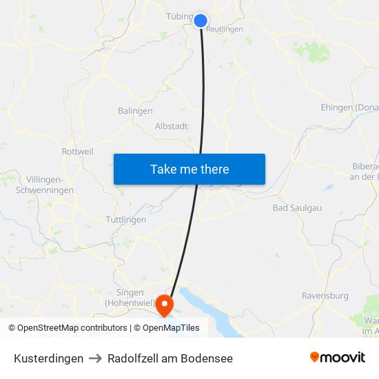 Kusterdingen to Radolfzell am Bodensee map
