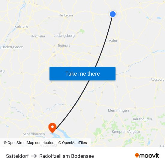 Satteldorf to Radolfzell am Bodensee map