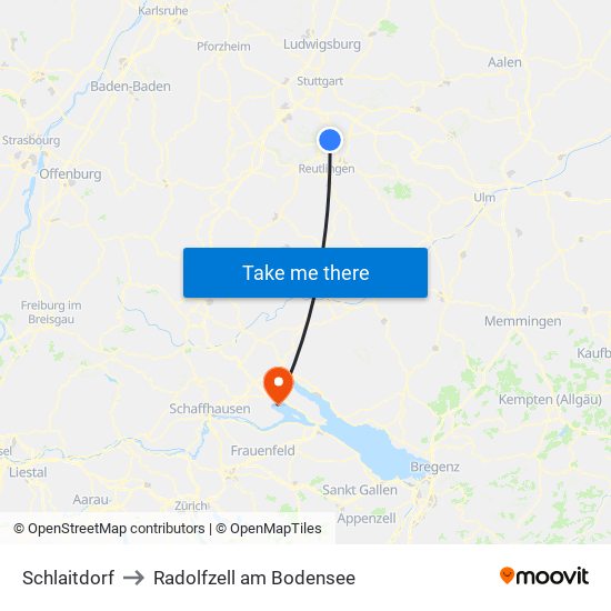 Schlaitdorf to Radolfzell am Bodensee map