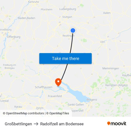 Großbettlingen to Radolfzell am Bodensee map