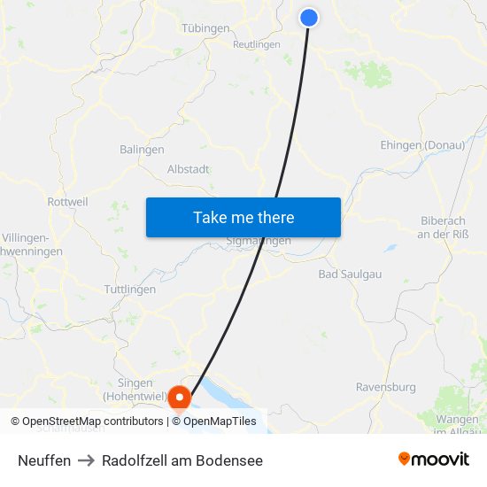 Neuffen to Radolfzell am Bodensee map