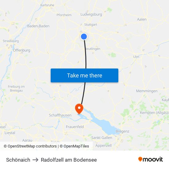 Schönaich to Radolfzell am Bodensee map