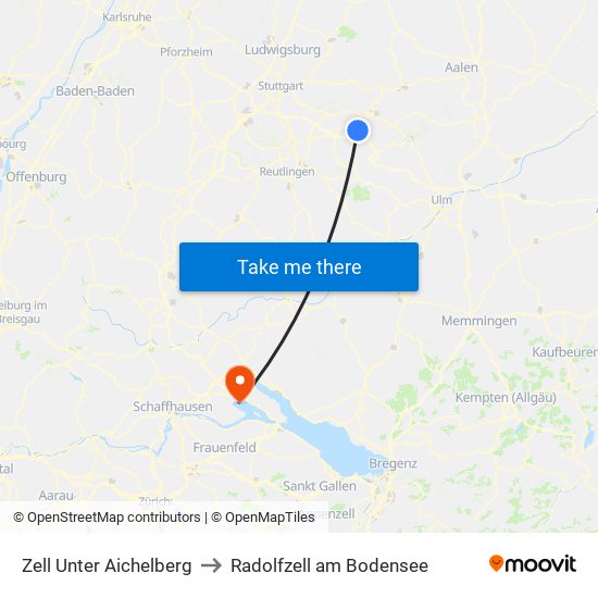 Zell Unter Aichelberg to Radolfzell am Bodensee map