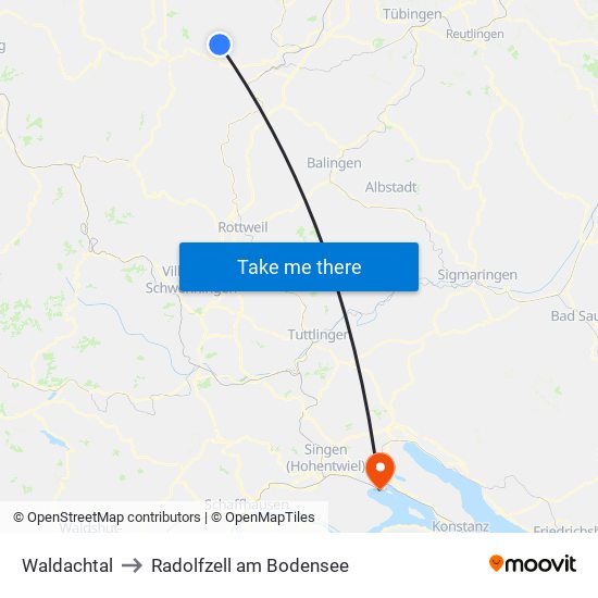 Waldachtal to Radolfzell am Bodensee map