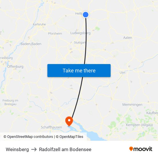 Weinsberg to Radolfzell am Bodensee map