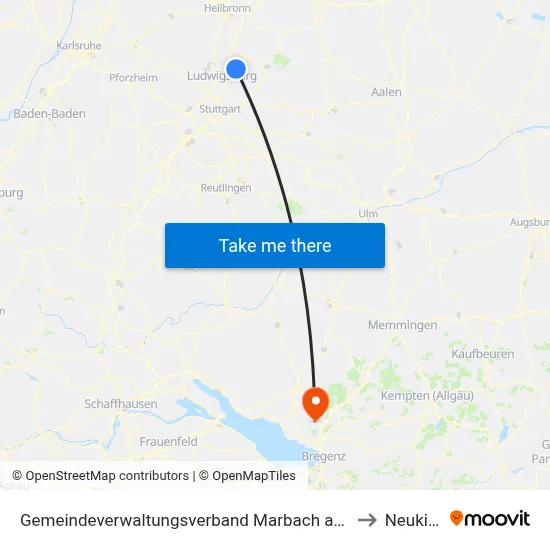 Gemeindeverwaltungsverband Marbach am Neckar to Neukirch map