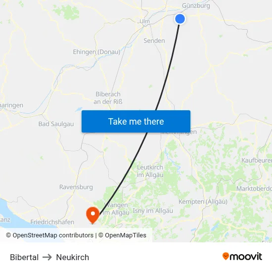 Bibertal to Neukirch map