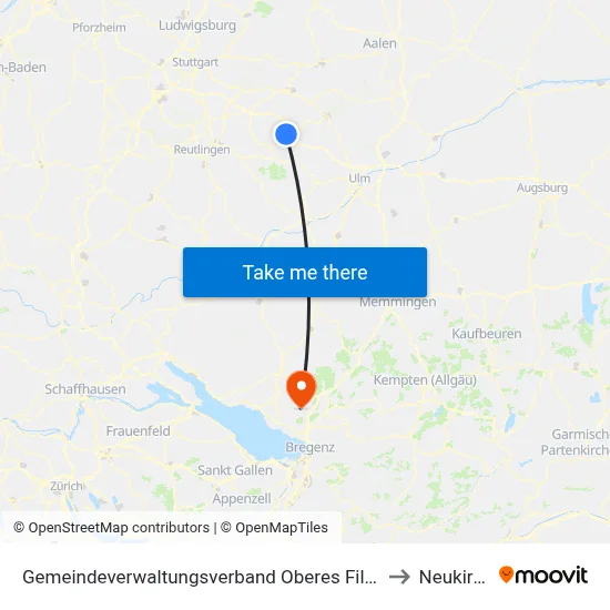 Gemeindeverwaltungsverband Oberes Filstal to Neukirch map