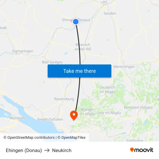 Ehingen (Donau) to Neukirch map