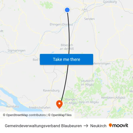 Gemeindeverwaltungsverband Blaubeuren to Neukirch map