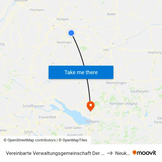 Vereinbarte Verwaltungsgemeinschaft Der Stadt Nürtingen to Neukirch map