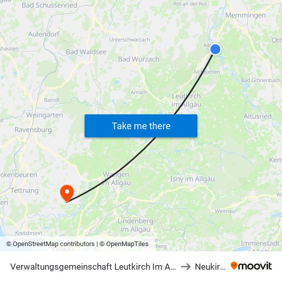 Verwaltungsgemeinschaft Leutkirch Im Allgäu to Neukirch map