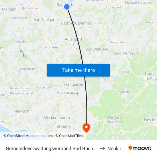 Gemeindeverwaltungsverband Bad Buchau to Neukirch map