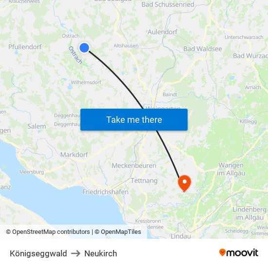 Königseggwald to Neukirch map