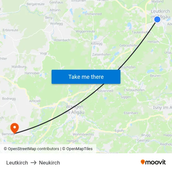 Leutkirch to Neukirch map