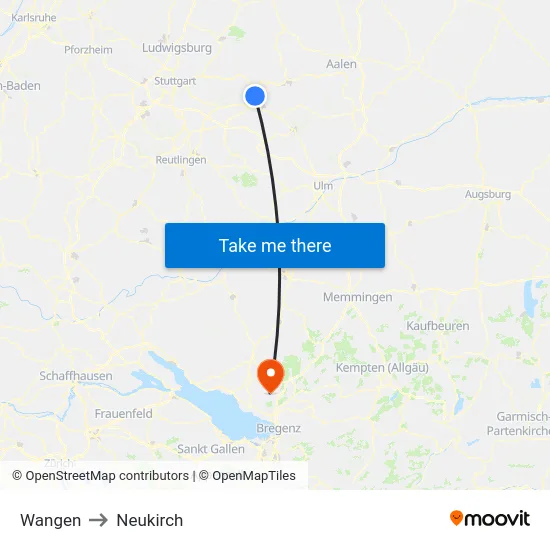 Wangen to Neukirch map
