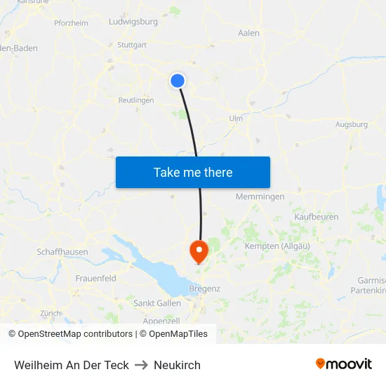 Weilheim An Der Teck to Neukirch map
