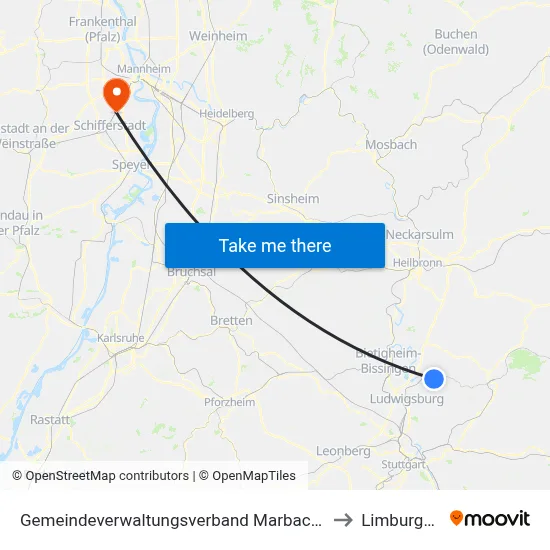 Gemeindeverwaltungsverband Marbach am Neckar to Limburgerhof map