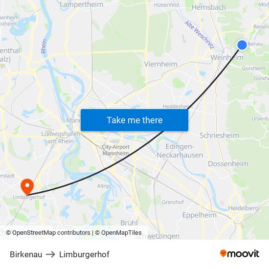 Birkenau to Limburgerhof map