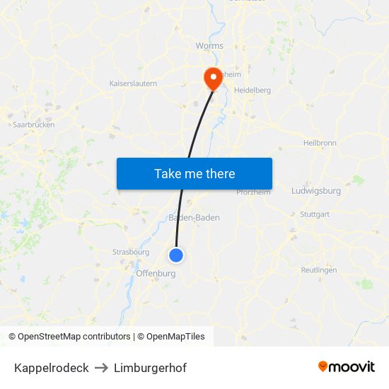 Kappelrodeck to Limburgerhof map