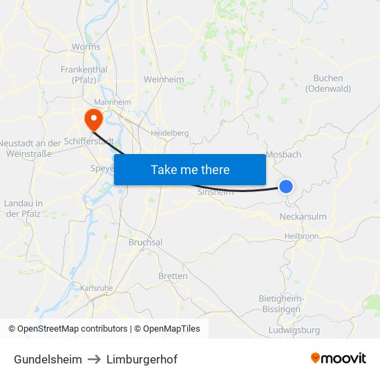 Gundelsheim to Limburgerhof map