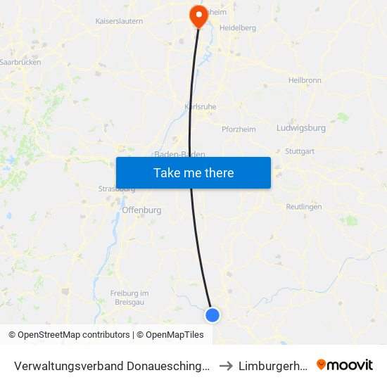 Verwaltungsverband Donaueschingen to Limburgerhof map