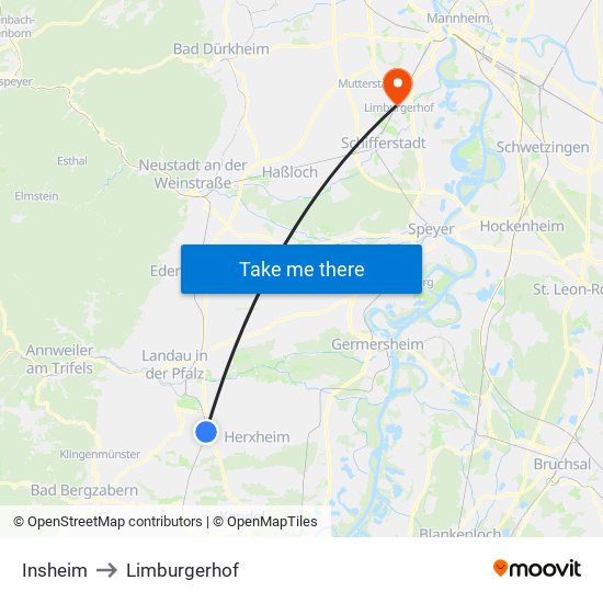 Insheim to Limburgerhof map