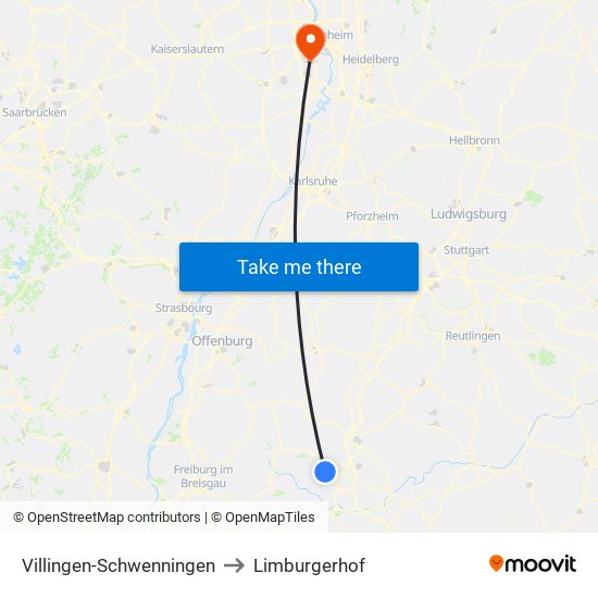 Villingen-Schwenningen to Limburgerhof map