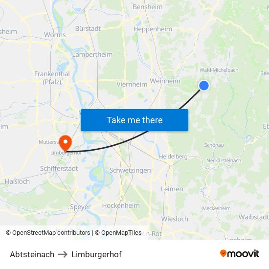 Abtsteinach to Limburgerhof map