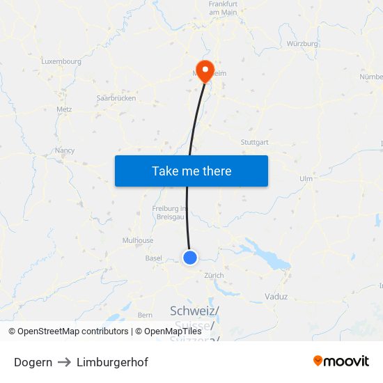 Dogern to Limburgerhof map