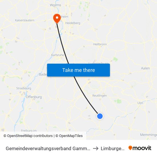 Gemeindeverwaltungsverband Gammertingen to Limburgerhof map