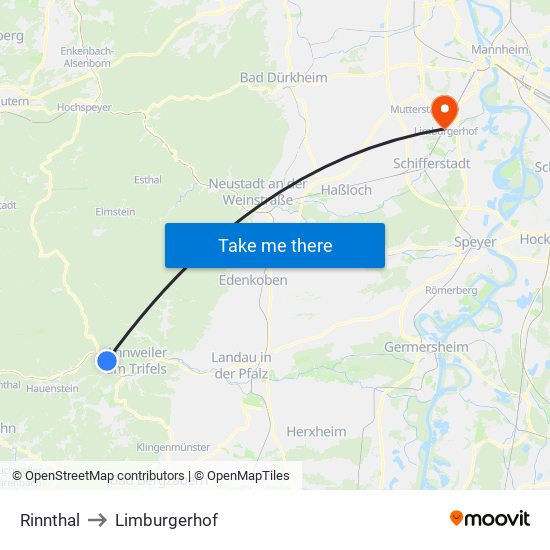 Rinnthal to Limburgerhof map