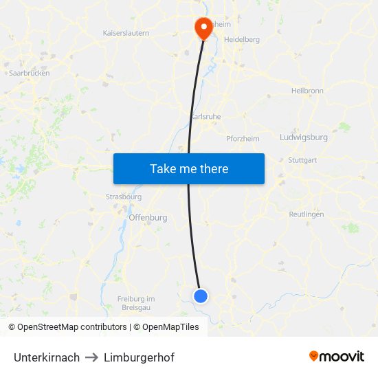 Unterkirnach to Limburgerhof map