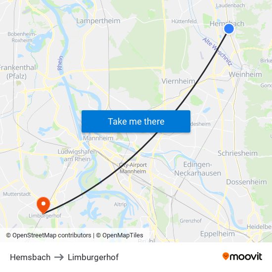 Hemsbach to Limburgerhof map
