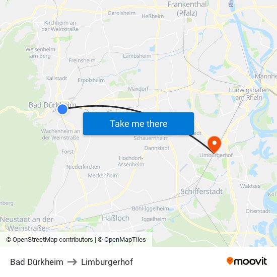Bad Dürkheim to Limburgerhof map