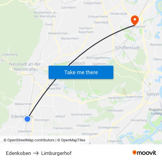 Edenkoben to Limburgerhof map