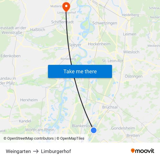 Weingarten to Limburgerhof map