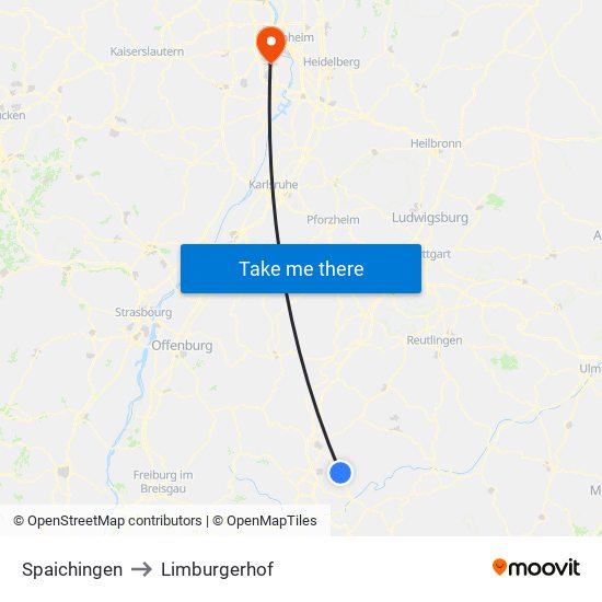 Spaichingen to Limburgerhof map