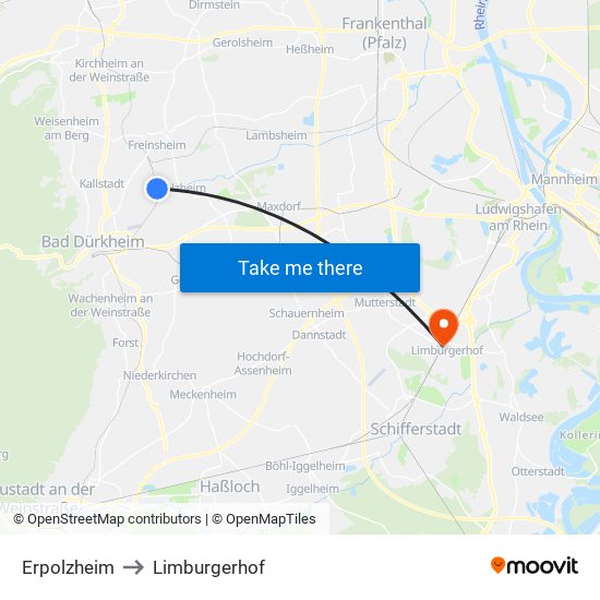 Erpolzheim to Limburgerhof map