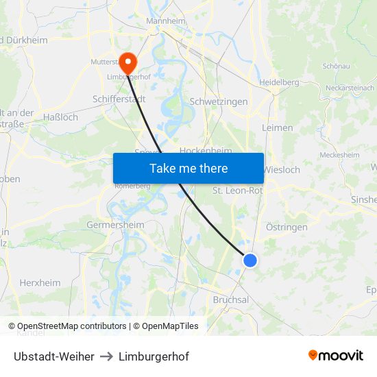 Ubstadt-Weiher to Limburgerhof map