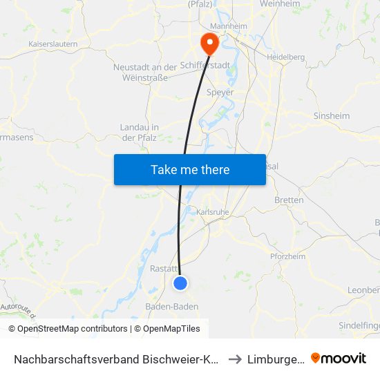 Nachbarschaftsverband Bischweier-Kuppenheim to Limburgerhof map