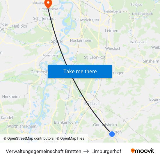 Verwaltungsgemeinschaft Bretten to Limburgerhof map