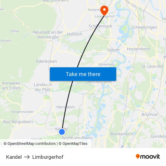 Kandel to Limburgerhof map