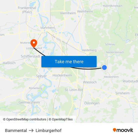 Bammental to Limburgerhof map