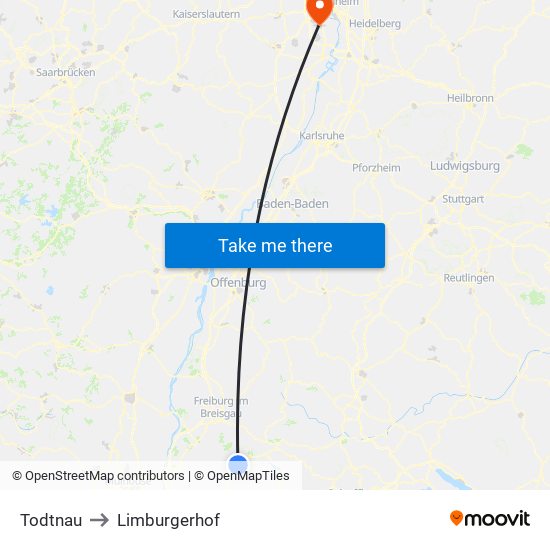 Todtnau to Limburgerhof map