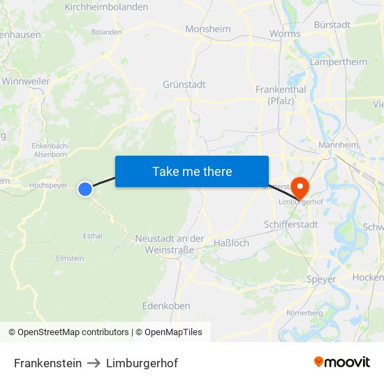 Frankenstein to Limburgerhof map