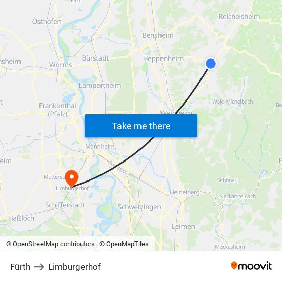 Fürth to Limburgerhof map