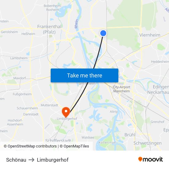 Schönau to Limburgerhof map